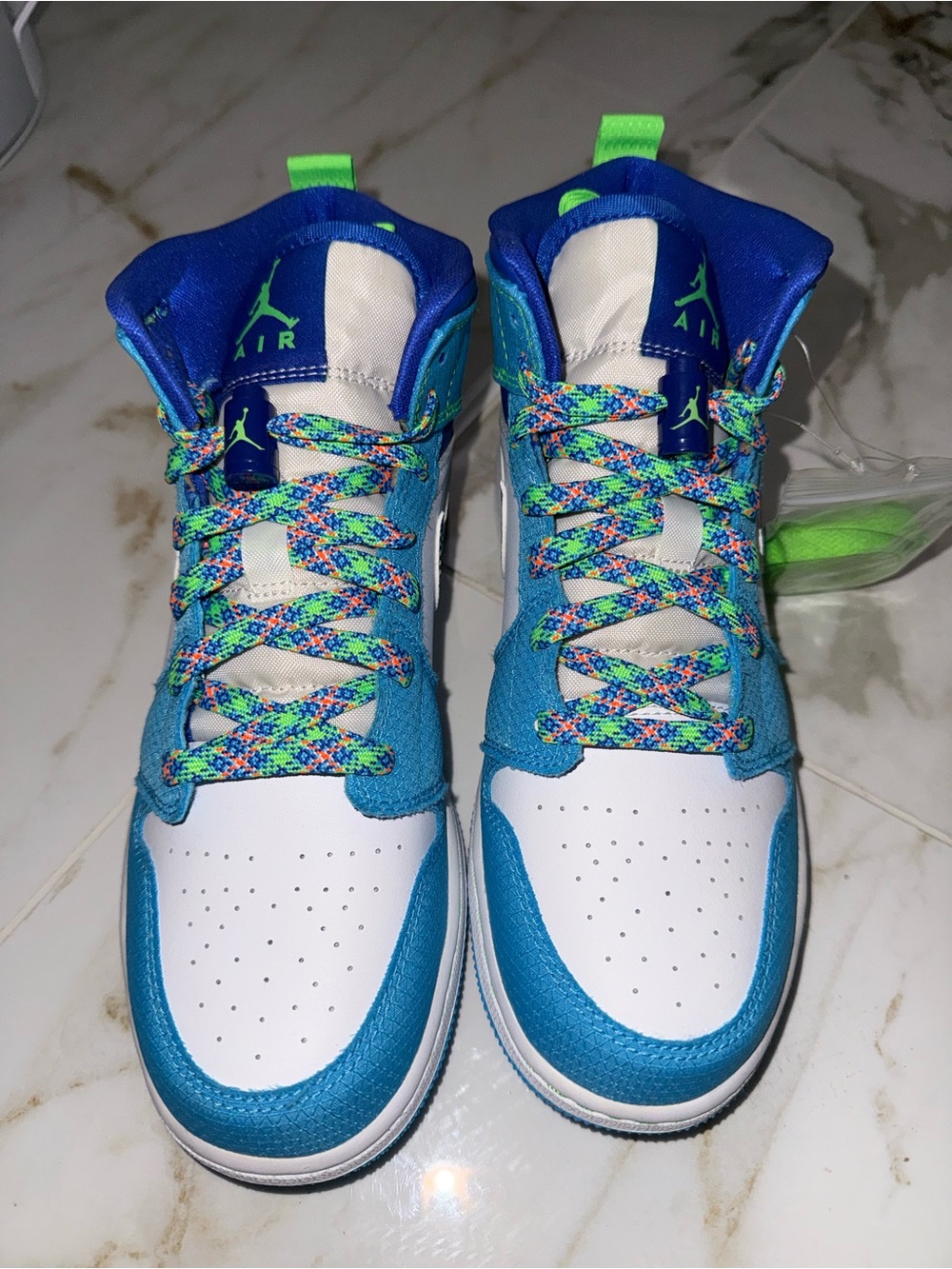 Jordan Kids' High-Top Sneakers in Teal, Blue, White